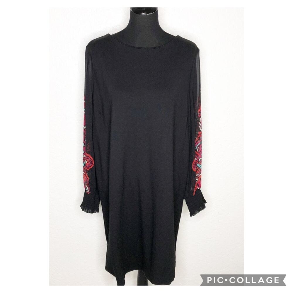 Chicos black red sheer balloon sleeve shift dress size 3.5 or US 18